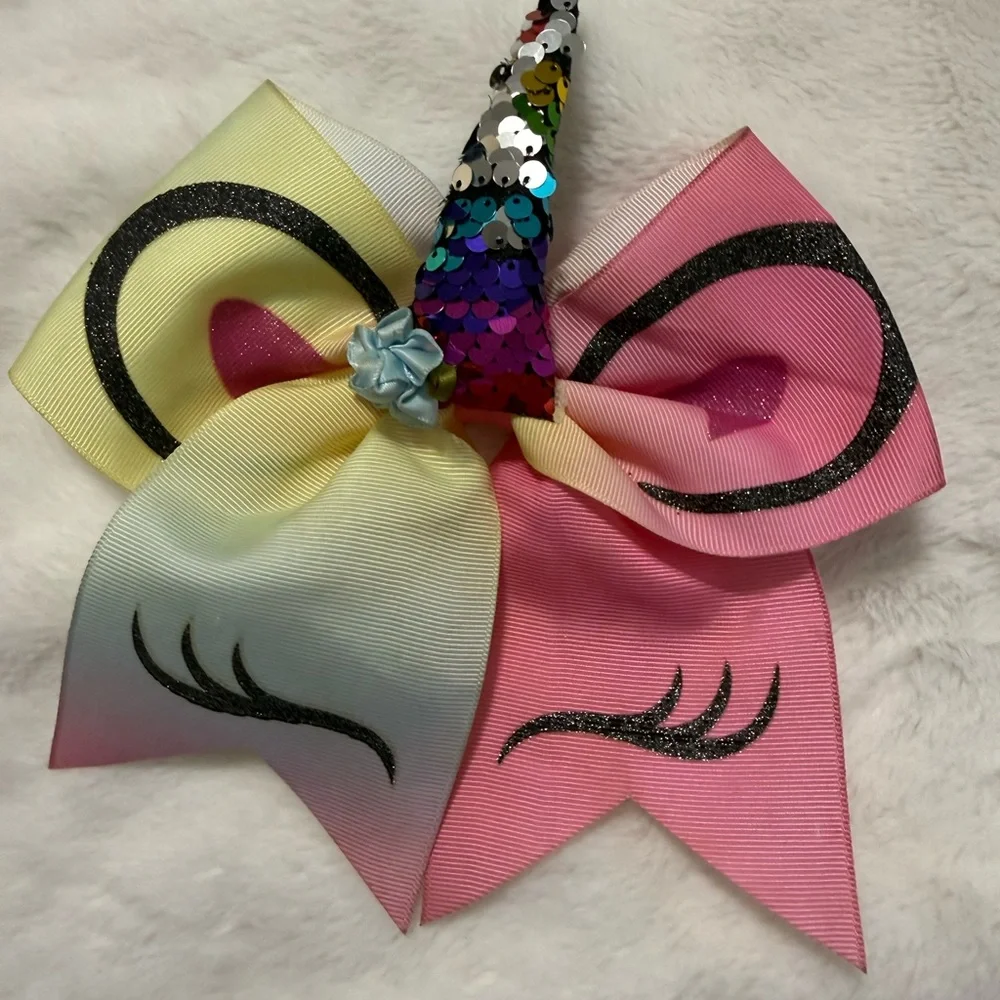 Large Unicorn and Glitter Bow Set for Kids